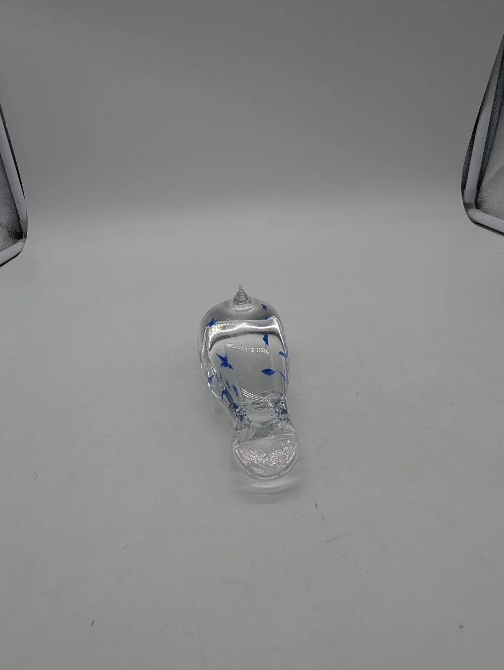Vintage Hand Blown Art Glass Dolphin Figurine Paperweight Clear with Blue Stars